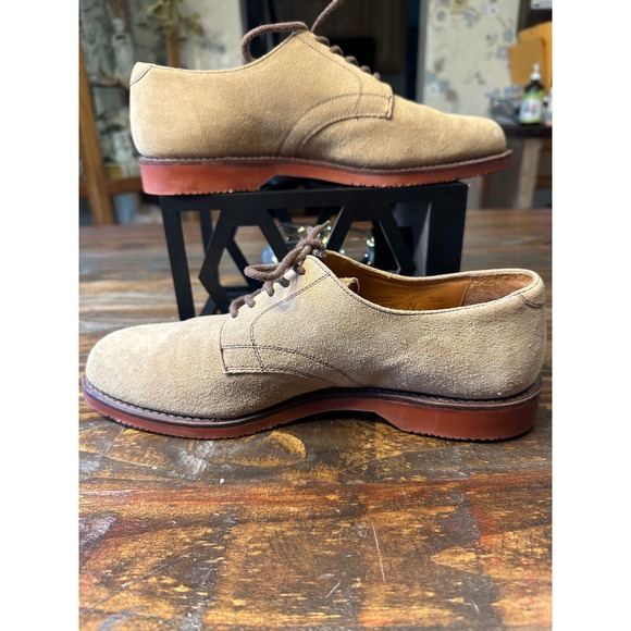 Lands End Suede Derby Shoes Mens 9‎ 1/2 Wide Tan Oxfords - Picture 2 of 9
